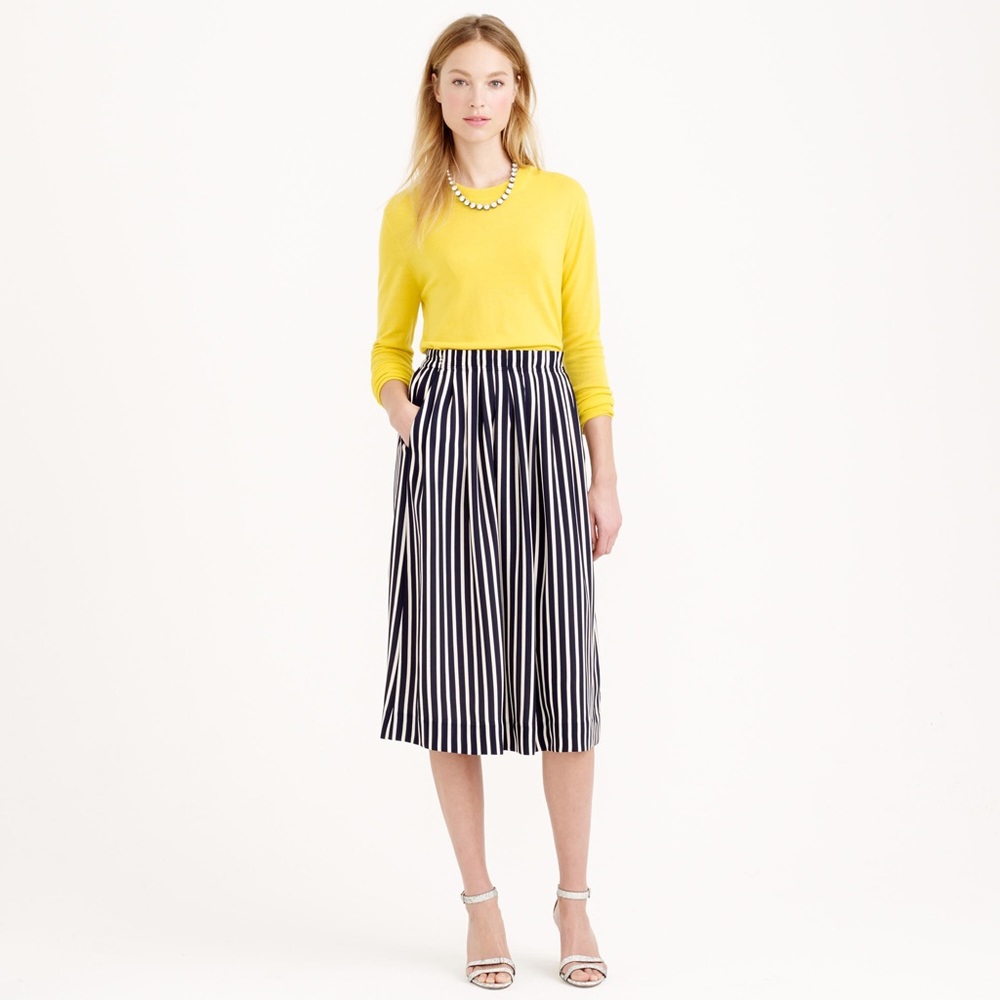 J crew navy striped midi skirt